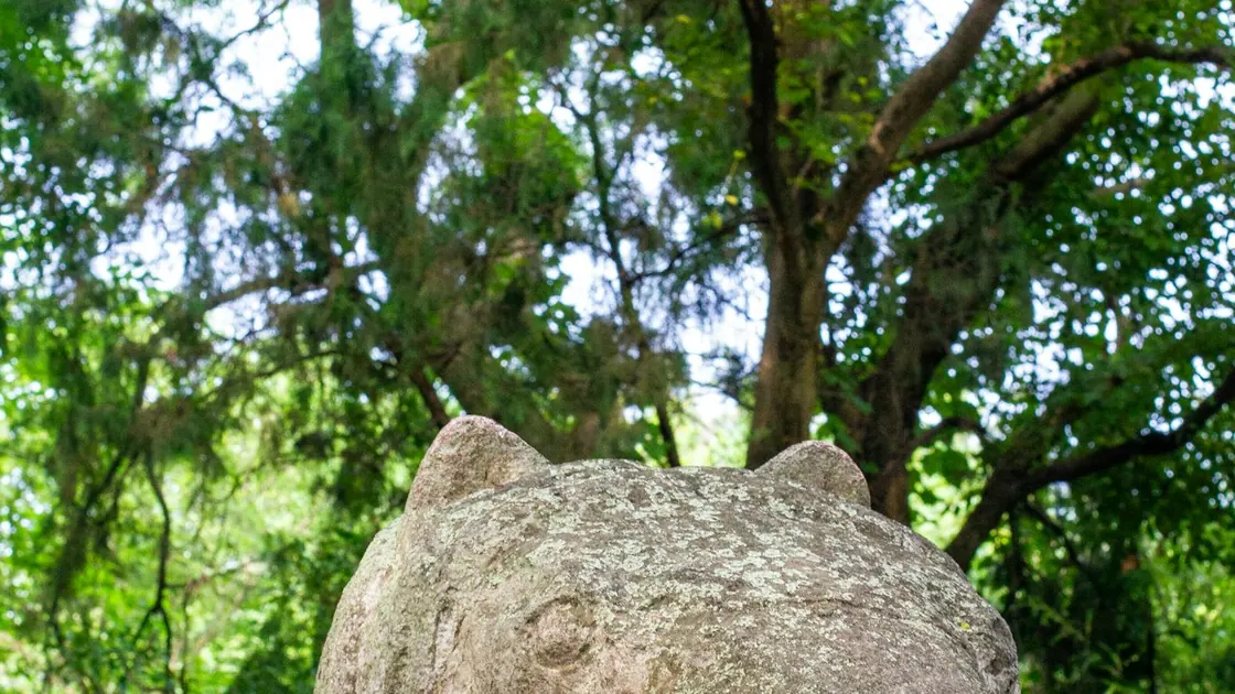 A stone animal statue along the Sacred Way at the Ming Xiaoling Mausoleum